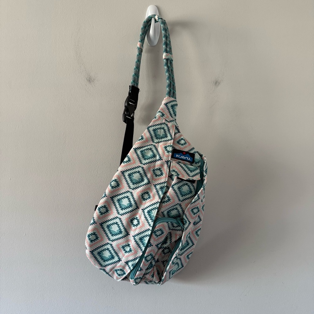 KAVU Mini Rope Sling Bag Retired Southwestern Aztec Travel Canvas Backpack
